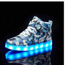 Bepoaa Kids LED Light Up Shoes USB Charging Flashing Light Up High-Top Sneakers For Boys And Girls (Toddler/Little Kid/Big Kid) - 藍色 - 查看 3