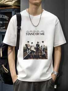 Men's Printed T-Shirt, Men's 220g New Summer Casual Round Neck Cotton Short Sleeve T-Shirt Couple Style - 白色 - 查看 1