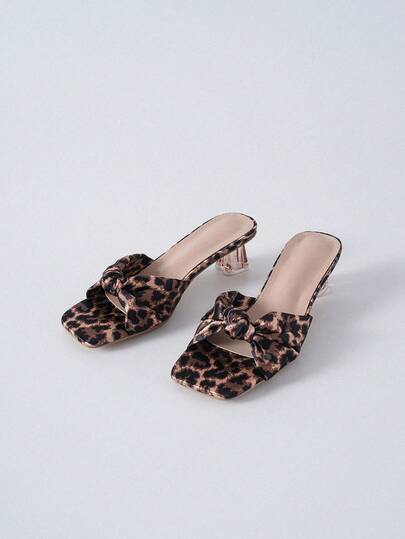 女士透明低跟凉鞋，新款夏季时尚方头水晶粗跟带拖鞋，玫瑰红圣诞冬季圣诞礼物