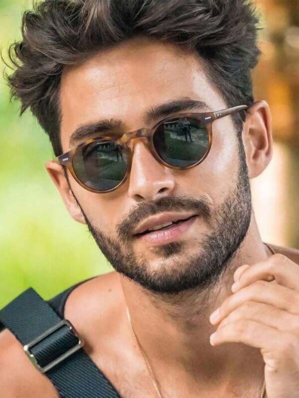 1pc Vintage Classic Round Glasses For Men Lightweight Circle Frame Shades Tortoise Shell Sunnies For Beach Street Party Festive