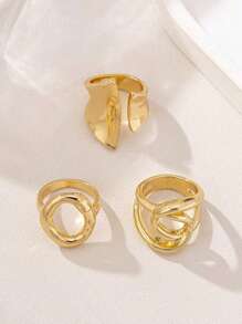 3pcs/Set Punk Style Exaggerated Simple Plain Circle Openring Geometric Curve Niche Design Rings Set, Suitable For Women Daily Wear, Ideal Gift For Friends