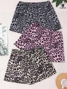 Bộ 3 quần short dệt kim họa tiết da báo cỡ lớn cho nữ mặc ở nhà - Nhiều màu - Xem 2