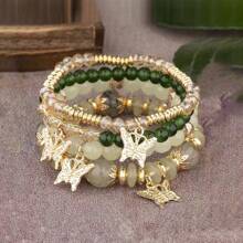 4 piezas Pulseras estilo bohemio con mariposas, joyería versátil y sencilla de uso diario unisex