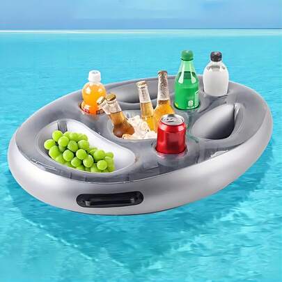 Inflatable Waterproof Bar Drink And Food Floating Tray, Multi-Functional Pool Party Cooler Cup Holder