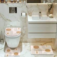 4 Stücke Boho Gold Sonnenmuster Badezimmer Set - Duschvorhang, Badematte, U-förmiger Toilettendeckel, wasserdichter Duschvorhang, modischer dekorativer Vorhang, moderne Stil Badezimmer Trennvorhang, ohne Bohren erforderlich, waschbarer Polyester Schulanfang Badezimmer Dekoration