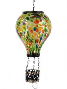 Starsoul Hot Balloon Solar Lantern With Flower Projection Metal Outdoor Waterproof Hot Balloon Solar Lights Hanging Lantern For Garden Yard Patio Decor - 紮染-E - 查看 1