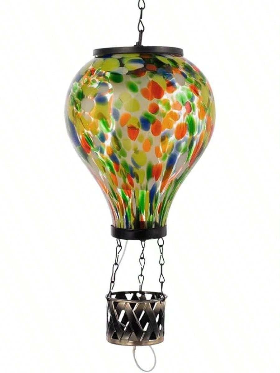 Starsoul Hot Balloon Solar Lantern With Flower Projection Metal Outdoor Waterproof Hot Balloon Solar Lights Hanging Lantern For Garden Yard Patio Decor - 紮染-E - 查看 1