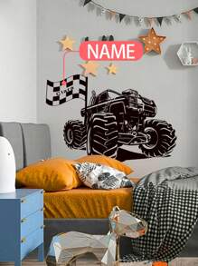 1pc 30*120cm Custom Name Cool Offroad Wallpaper Sticker, Boy Girl Bedroom Decoration, Removable Vehicle Wall Decor