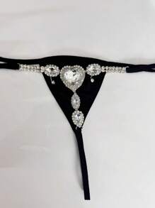 2025 Nova Calcinha Elástica com Borla de Cristal Vermelho, Conjunto de Corpo Maiô Bikini Ajustável com Strass para Mulheres, Lingerie Íntima