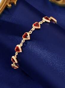1 pieza Pulsera con cadena dorada y decoración de corazón rojo elegante para mujer, para fiesta, uso diario, festival, regalo de joyería