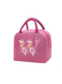Fashionable Large Capacity Insulated Lunch Tote For Women,Printed With Flowers Letters A-Z Pattern, Thick Aluminum Foil Insulation, Zipper Closure And Fixed Shoulder Strap,Lightweight, Durable , Canvas Lined,Storage Box, Leak Proof Portable Fabric Cutlery Pouches, Durable Utensil Bags With Zipper,Stylish Picnic Bag - Perfect Gift Choice For Work, Camping, Picnics ,School, Travel Or Outdoor Activity ﻿ ﻿