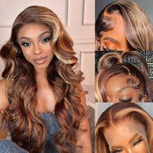 挑染蕾丝前假发，真人发质，4/27 渐变色蜂蜜金色女士假发，13x4 正面蕾丝，高清透明蕾丝假发，200% 密度彩色混合发质，由真人发质与合成纤维和蛋白质细丝混合而成，带有纤维蕾丝前假发，预拔假发，含婴儿发丝 - S4/27 - 查看 4