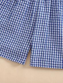Toddler Baby Boy Girl Shorts Gingham Plaid Shorts Summer Casual Elastic Waist Shorts Pants Bottoms - 藍色 - 查看 5