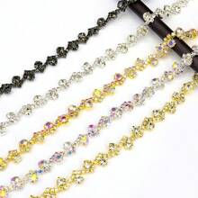 45cm weiße & bunte S-förmige Glassteinkettenkelten - Schillernder Aufsatztüll zum Aufnähen für Hochzeitskleider, Röcke, Schuhe, Ausschnitt & Taille Dekoration, Brautaccessoire, Schuh Dekoration, S-förmiges Design, Kelchen-Design