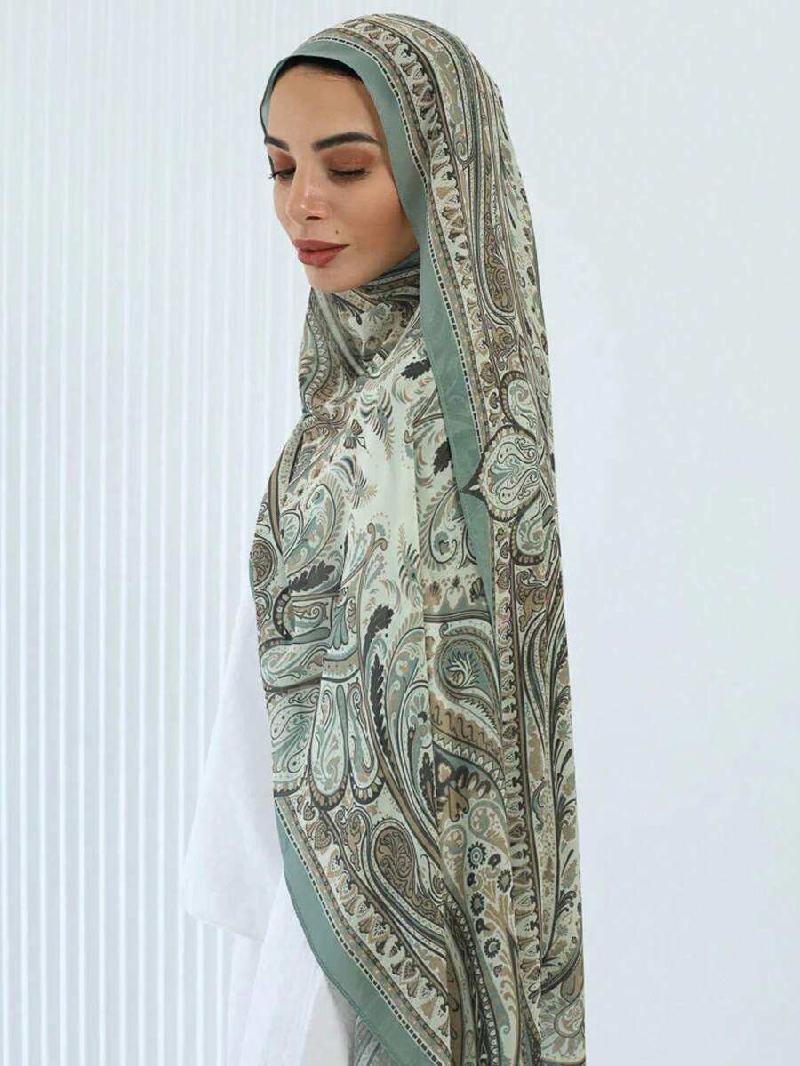 1件波西米亚风印花头巾，轻盈柔软优雅的穆斯林头巾，适合日常佩戴或祈祷（阿巴雅）