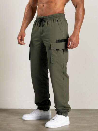 Herren Camouflage Cargohosen, minimalistisch-Lässig, japanischer Urlaubsstil-Lässig, Grundstil-Mode einfarbige Jogginghose mit Kordelzug und locker sitzender Passform mit Mehrfachtaschen, für Outdoor-Reisen, Sommer-Lässig-Wear