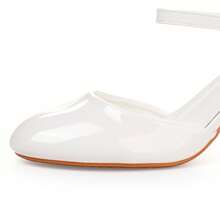 Glossy Block Heel Mary Jane Pumps For Women – Round Toe Adjustable Strap High Heels For Office & Formal Wear - White - View 2