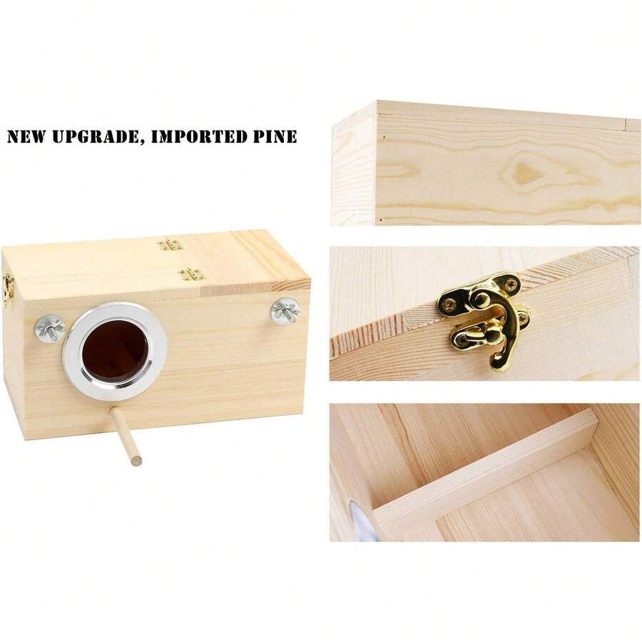 Natural Pine Wood Bird Nesting Box Parakeets, Lovebirds, And Other Small Birds ( Size) - M - View 1