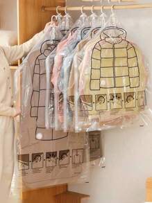 2/1pc Vacuum Compressed Storage Bag, Hanging Clothes Organizer Bag, Dust Proof Garment Bag With Swivel Hook, Space Saving, Waterproof, Moth-Proof, Zipper Sealed, Ideal For Clothes Storage, Winter Wear, Space Saver Bags