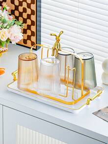1pc Gold Cup Holder With 6 Storage Racks, Cup Organizer Rack Suitable For Glass Cups, Beer Mugs, Ceramic Mugs Etc., With Drip Tray, Convenient To Use, Minimalist Gold Design, Thick Material, Home Decor And Storage Accessory - Multicolor - View 2
