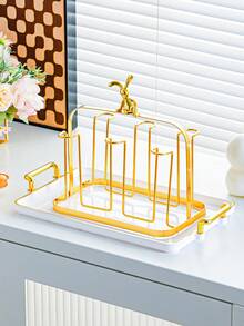 1pc Gold Cup Holder With 6 Storage Racks, Cup Organizer Rack Suitable For Glass Cups, Beer Mugs, Ceramic Mugs Etc., With Drip Tray, Convenient To Use, Minimalist Gold Design, Thick Material, Home Decor And Storage Accessory - Multicolor - View 13