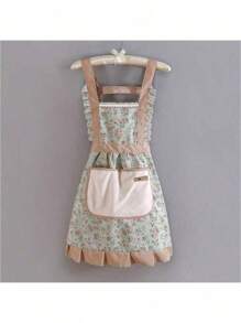 1pc Floral Print Canvas Apron With Hood - Suitable For Chefs, Waiters, And Kitchen Staff, Protects Against Oil Splatter And Moisture, Easy To Clean, Essential Kitchen Tool And Accessory For Home Cooking Enthusiasts