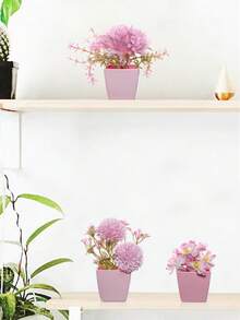 1pc/3pcs 3-4inch(H) Mini Pink Potted Artificial Flowers For Home, Bedroom, Living Room, Wedding, Birthday, Graduation, Party And Desktop Decoration
