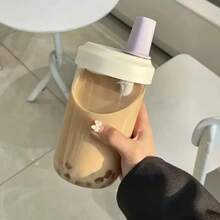 Botella de agua de plástico con pajita paraé de la leche y perlas, 500/850ml, con cubierta para taza, tazas de café con burbujas, vasos de gran capacidad a prueba de caídas EGVX - 850 ml blanco - Ver 5