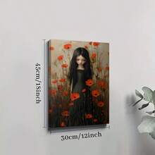 1pc Framed Canvas Poster, Black-Haired Girl, Red Poppy, Surrealism Style Wall Art Canvas Paintings, Ideal Gift For Bedroom Living Room Corridor, Wall Art, Wall Decor, Winter Decor, Room Decoration, 2D Flat Print, Not 3D - Multicolor - View 8