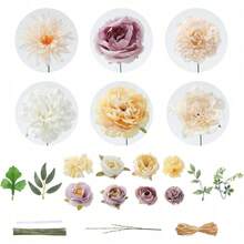 Artificial Flowers Combo, Champagne Silk Roses, Peonies, Dahlias With Stems For DIY Wedding Bouquets, Baby Shower, Table Centerpieces, Home Decor, Fake Floral Arrangements, Party Decorations - White&purple - 查看 6