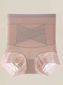 1件装女士无缝高腰塑身内裤，蕾丝收腹提臀塑形裤