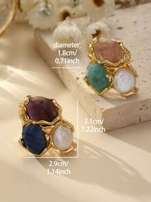 Cring Coco Adjustable Stainless Steel Women's Ring With Large Crystal & Pearl Design - Luxury Vintage Boho Style For High-End Party - Geometry - View 10
