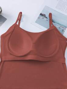 1 Áo hai dây gân trơn dành cho nữ, có đệm rời, không tay, áo crop top thường ngày, tập luyện - Rỉ Nâu - Xem 4