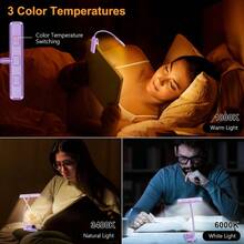 Local Delivery--19 LED Rechargeable Book Light For Reading In Bed With Memory Function- Eye Caring 3 Color Temperatures,Dimming Brightness,80 Hrs Runtime Lightweight Clip On Light For Book Lovers - 紫色 - 查看 3