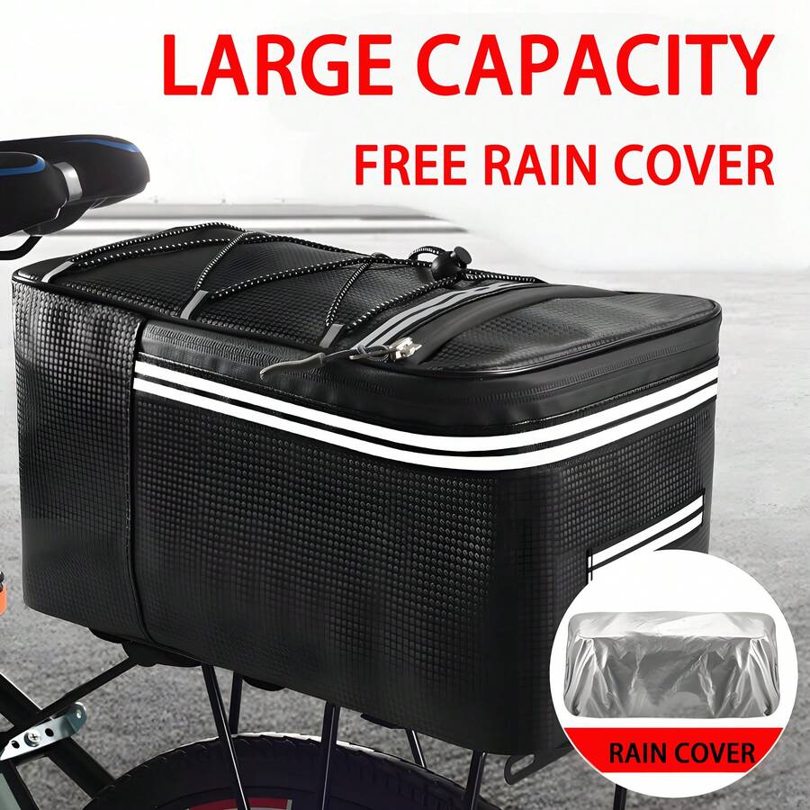 Bicycle Rack Bag, Bicycle Rack Bag With Rain Cover - 12L Waterproof Reflective Bicycle Saddle Bag For Commuting Outdoor Cycling - 黑色 - 查看 1