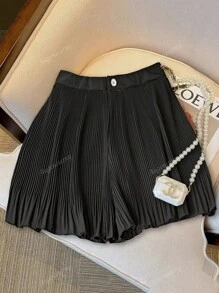 New Fashionable Versatile Pleated Solid Color Mini Skirt Shorts