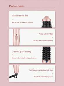 Electric Thermal Brush, Blowout Boost 1.5 Inch Heated Round Brush For Blowout Look, Dual Voltage, Pink, Sakura, Tourmaline Ceramic, Negative Ion Technology, Less Damage