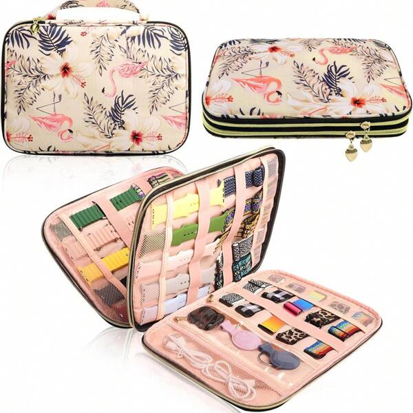 A Strap Storage Bag With 35 Straps - Durable Polyester Travel Case Compatible With Apple Straps, Accessories, And Headphones - Rectangular Zipper Holder With Various Pockets
