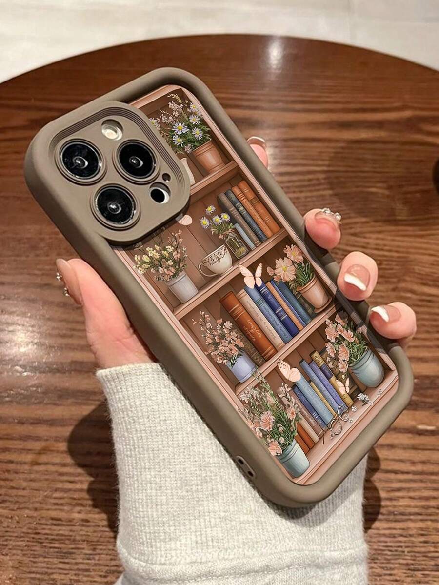 书架花画凹槽棕涂装软壳适用于Iphone16/Iphone15/XR/7p8p/P12promax/P13promax/P14PROMAX/P13/P14/P11/P12/P14女款柔软防摔XS/S/XSMAX/78GES2可爱时尚加厚保护手机壳