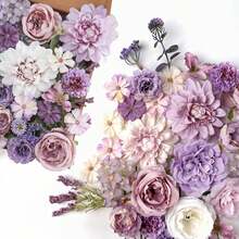 Artificial Flowers Combo, Champagne Silk Roses, Peonies, Dahlias With Stems For DIY Wedding Bouquets, Baby Shower, Table Centerpieces, Home Decor, Fake Floral Arrangements, Party Decorations - 紫色 - 查看 1