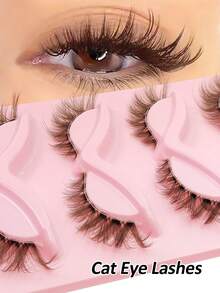 Rikuaild 5 Pairs Brown Cat Eye False Eyelashes, Transparent Band Fox Eye Fake Lashes, Brown Faux Mink Lashes, Fluffy Criss-Cross Eyelash Extensions, Natural Look Lashes, Eyelash Extension Makeup - 眼尾拉長款 - 查看 1