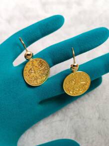 1 Pair 2025 New Dubai Gold Coin & Turkish Flower Dangle Earrings, Muslim Middle Eastern African Wedding Party Evening Earrings Wholesale