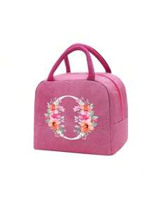 Fashionable Large Capacity Insulated Lunch Tote For Women,Printed With Flowers Letters A-Z Pattern, Thick Aluminum Foil Insulation, Zipper Closure And Fixed Shoulder Strap,Lightweight, Durable , Canvas Lined,Storage Box, Leak Proof Portable Fabric Cutlery Pouches, Durable Utensil Bags With Zipper,Stylish Picnic Bag - Perfect Gift Choice For Work, Camping, Picnics ,School, Travel Or Outdoor Activity ﻿ ﻿