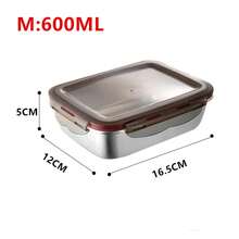 Set 304 Stainless Steel Lunch Box Microwave Heating Bento Box Fruit Food Sauce Fresh-Keeping Box Refrigerator Container Box - 600ML - 查看 13