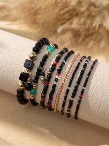 8pcs Bohemian Style Multi-Layer Beaded Bracelet Set, Colorful Beaded Stacking Bracelets For Daily Or Vacation Wear, Spring/Summer