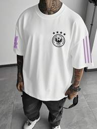 Heren zomer standaardmaat wit T-shirt met sportstreeppatroon