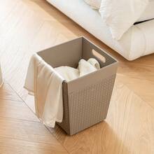 1pc Thick Woven Leather-Like Dirty Clothes Basket, Elevated Bathroom Laundry Hamper, Bedroom Storage Bin, Lightweight Clothing, Towel, Underwear Organizer, Suitable For All Seasons, Housewarming, Moving Gift