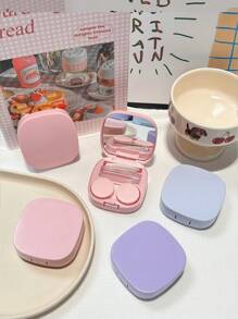 1pc Classic Retro Solid Color Portable Leakproof Contact Lens Box Kit With Mirror&Remover Tool, Contact Lens Container Soak Storage Kit For Travel&Home Eye Contacts Contact Lenses For Eyes Colored Contacts Halloween