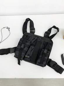 1 Pieza Bolso multifuncional para el pecho de hombre, mochila táctica, bolsa deportiva, bolso de herramientas, diseño sencillo y versátil con múltiples bolsillos, ligero y portátil, diseño de personalidad de unicolor de tela de Oxford, con correa ajustable, bolso casual para uso diario, bolso de viaje, negocios, universidad, compras, deportes