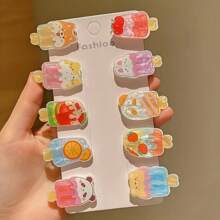 10pcs Tiny Ice Cream Design Hair Clips, Creative Snack Hair Accessories, Side Bangs & Short Hair Clips, Spring/Summer, Back To School ,Flat Claw Clip, Clips For Hair, Hair Slide, Hair Claws